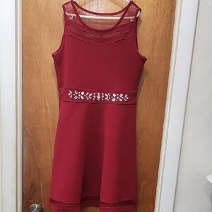 Place Red Sleeveless Dress with Embellished Waist